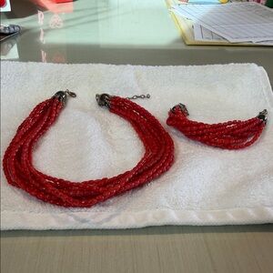 Source Unknown Vibrant Red Beaded Necklace Set